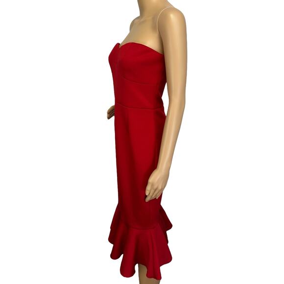 NWT Express Strapless Dress Red Bodycon Scuba Mermaid Ruffle Hem Size 6 - Picture 7 of 12